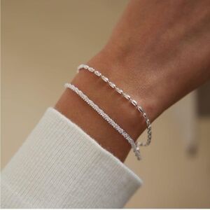 SILVER 14k Silver Plated 2pc Rope Bracelet Set